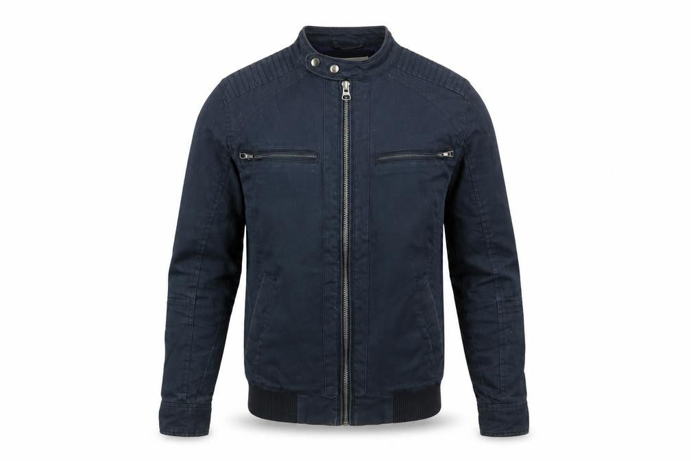 River Island Men's Blue Biker Jacket Size S Cotton Twill Full Zip