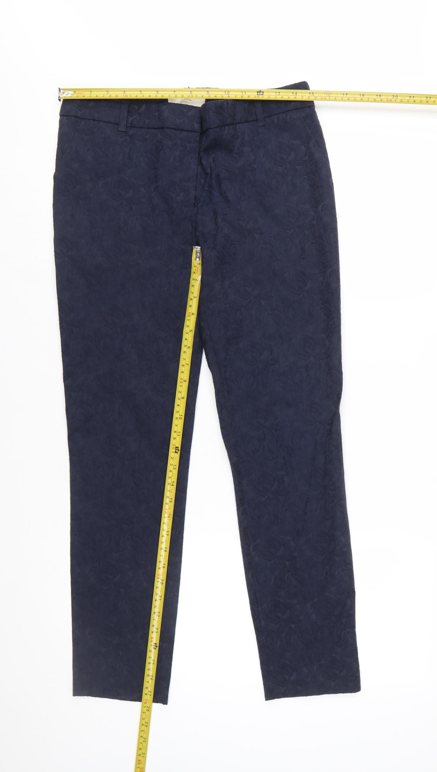 Next Women Blue Floral Jacquard Cropped Slim Trousers Size 10