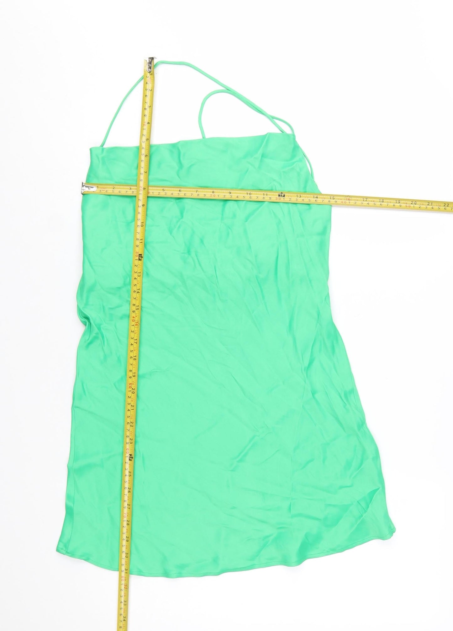 Zara Women Green Viscose Slip Dress Size 12 Summer Party
