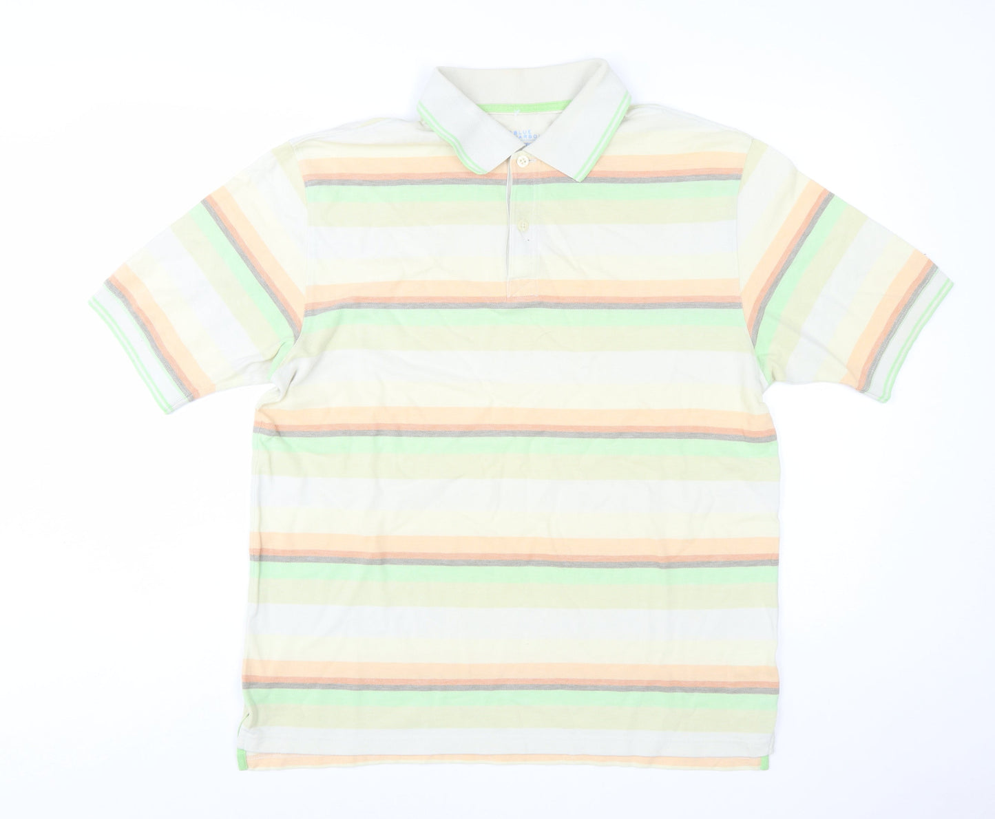 Marks and Spencer Men's Multicoloured Striped Cotton Polo Shirt M