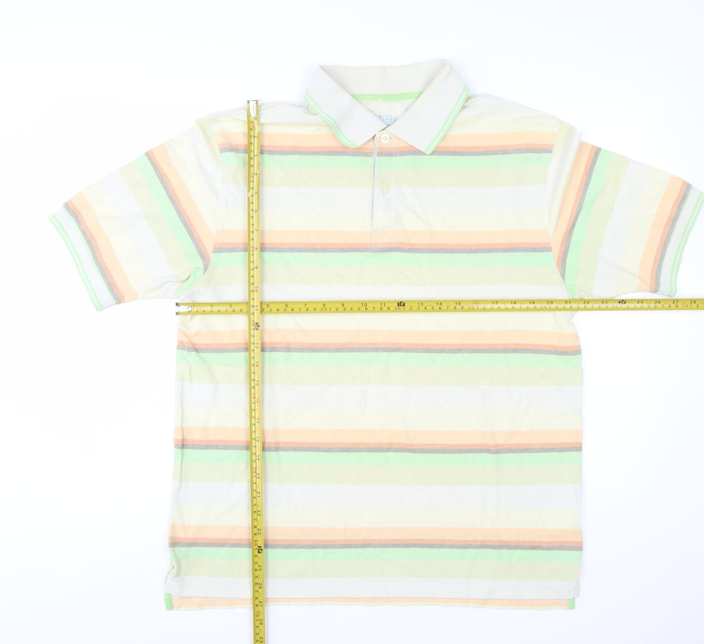 Marks and Spencer Men's Multicoloured Striped Cotton Polo Shirt M