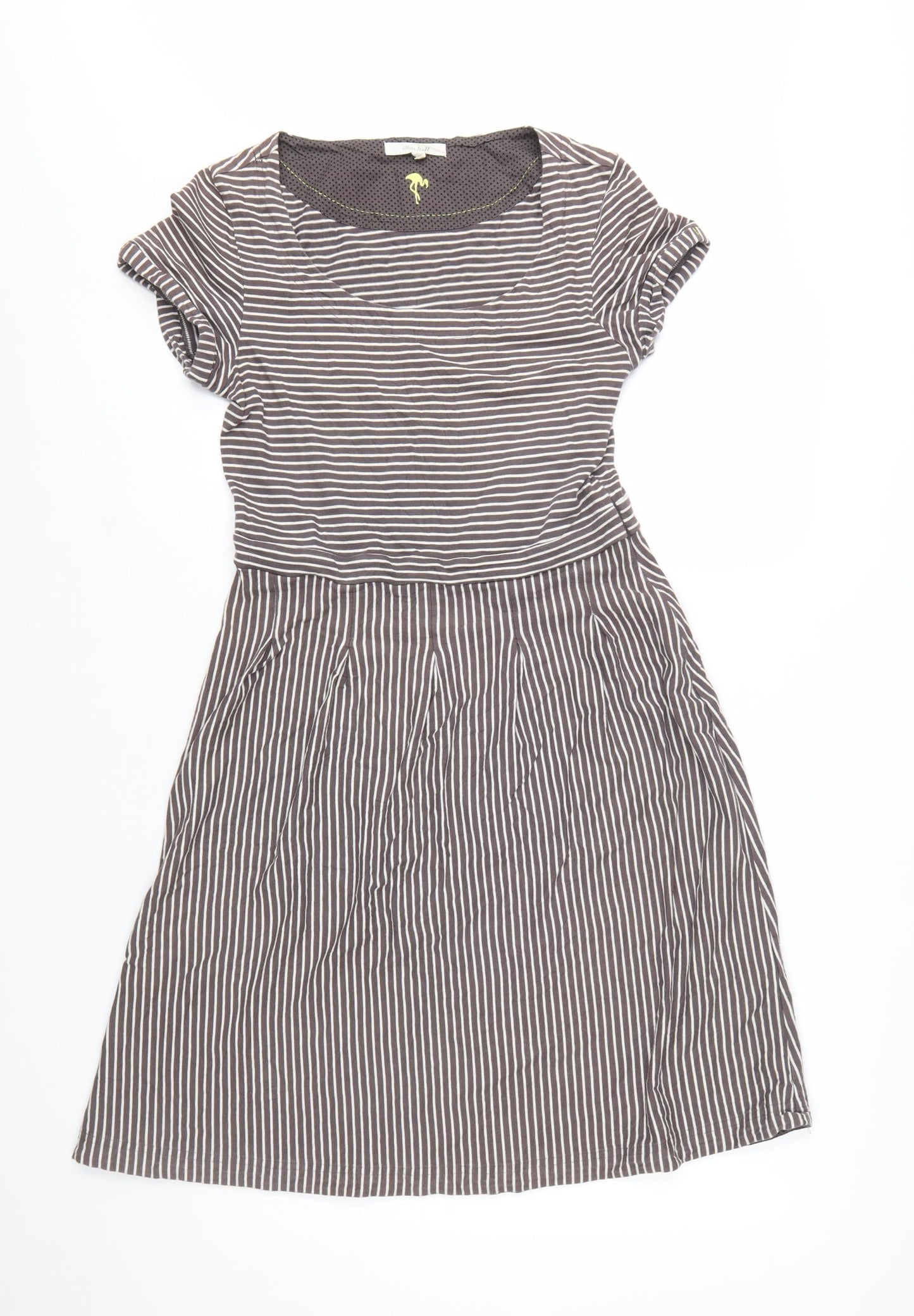 White Stuff Women’s Grey Striped Fit & Flare Cotton Dress Size 10