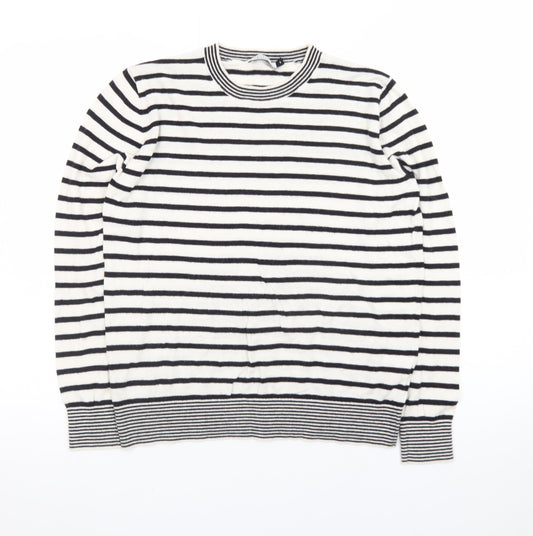 Galeries Lafayette Women's Black Striped Cotton Cashmere Jumper Size S