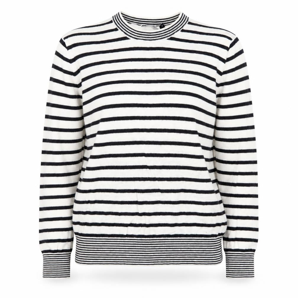Galeries Lafayette Women's Black Striped Cotton Cashmere Jumper Size S