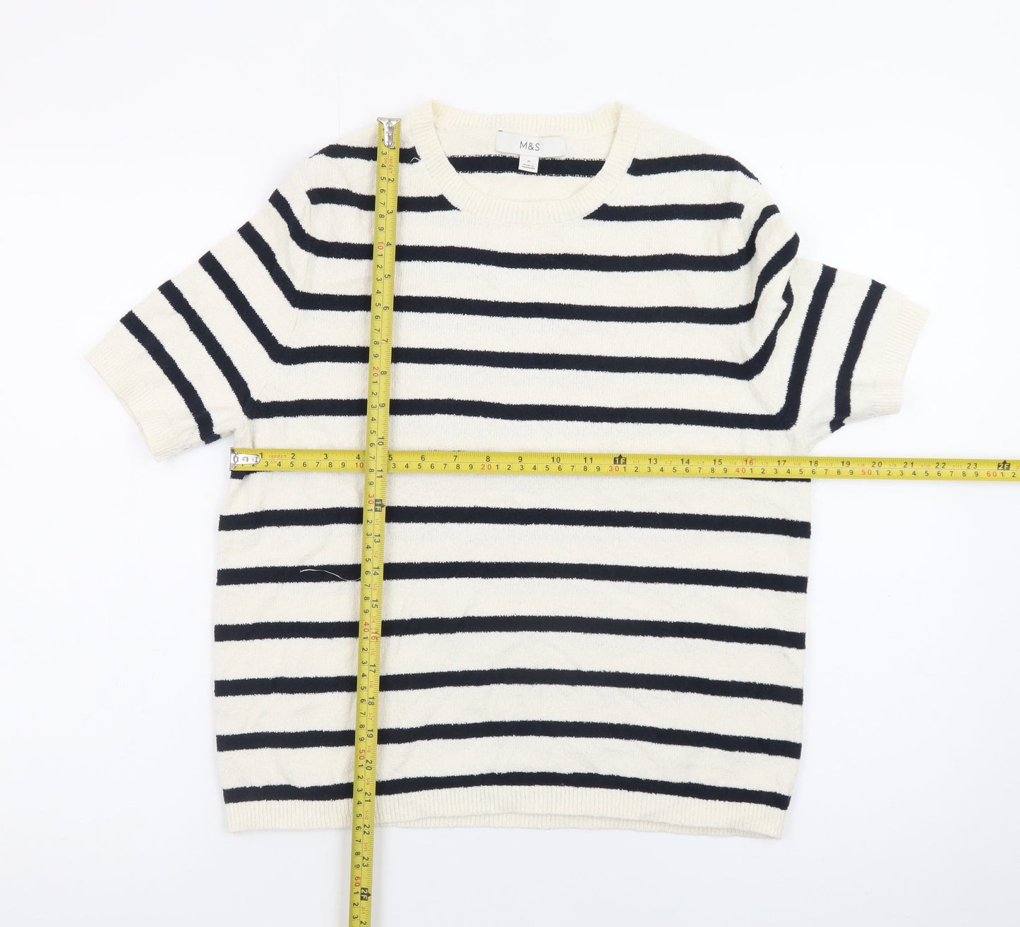 Marks and Spencer Women’s Ivory Striped Short Sleeve Pullover Jumper M