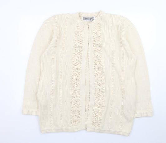 Excel Womens Ivory Cotton Knit Crochet Cardigan S