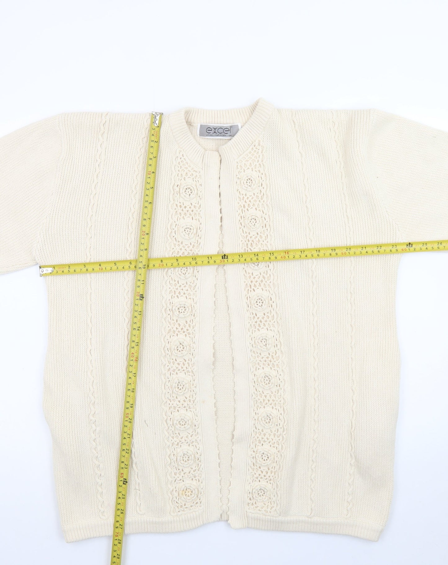 Excel Womens Ivory Cotton Knit Crochet Cardigan S