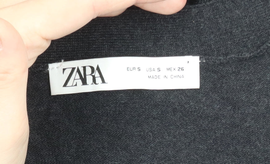 Zara Women Black Knit Midi Shirt Dress Size S Long Sleeve Button Up