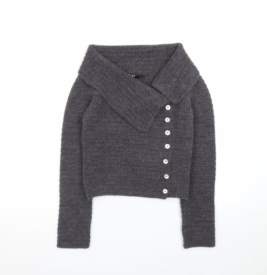 Zara Women’s Grey Wool Blend Collared Button Cardigan Size 10
