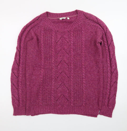 FatFace Women's Purple Wool Blend Cable Knit Jumper Size 12