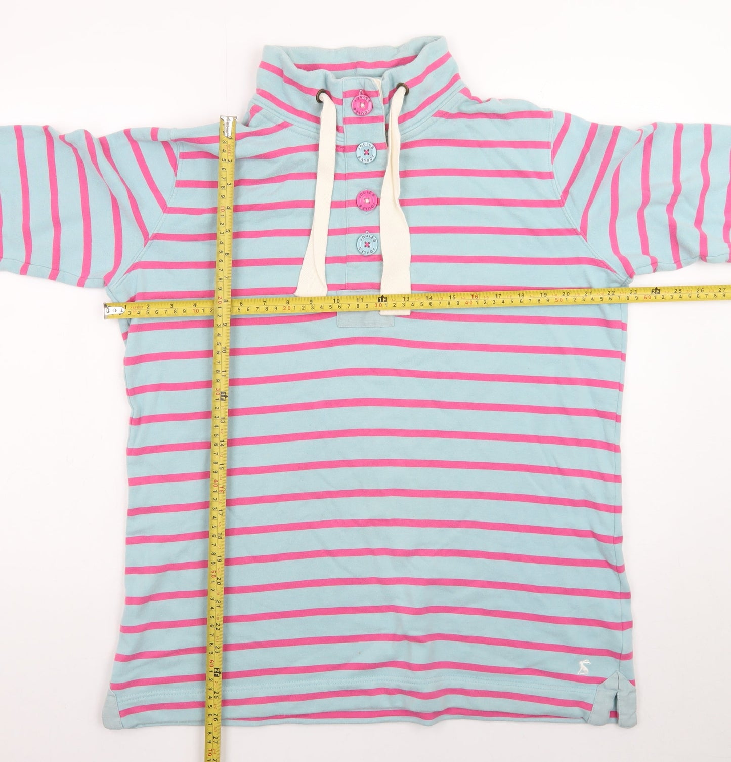 Joules Women's Blue Pink Stripe Henley Pullover Sweatshirt Size 16
