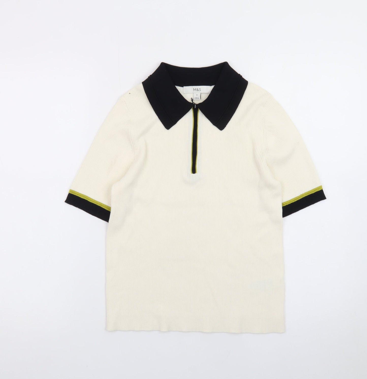 Marks and Spencer Men’s Ivory Short Sleeve Zip Collar Polo Shirt M