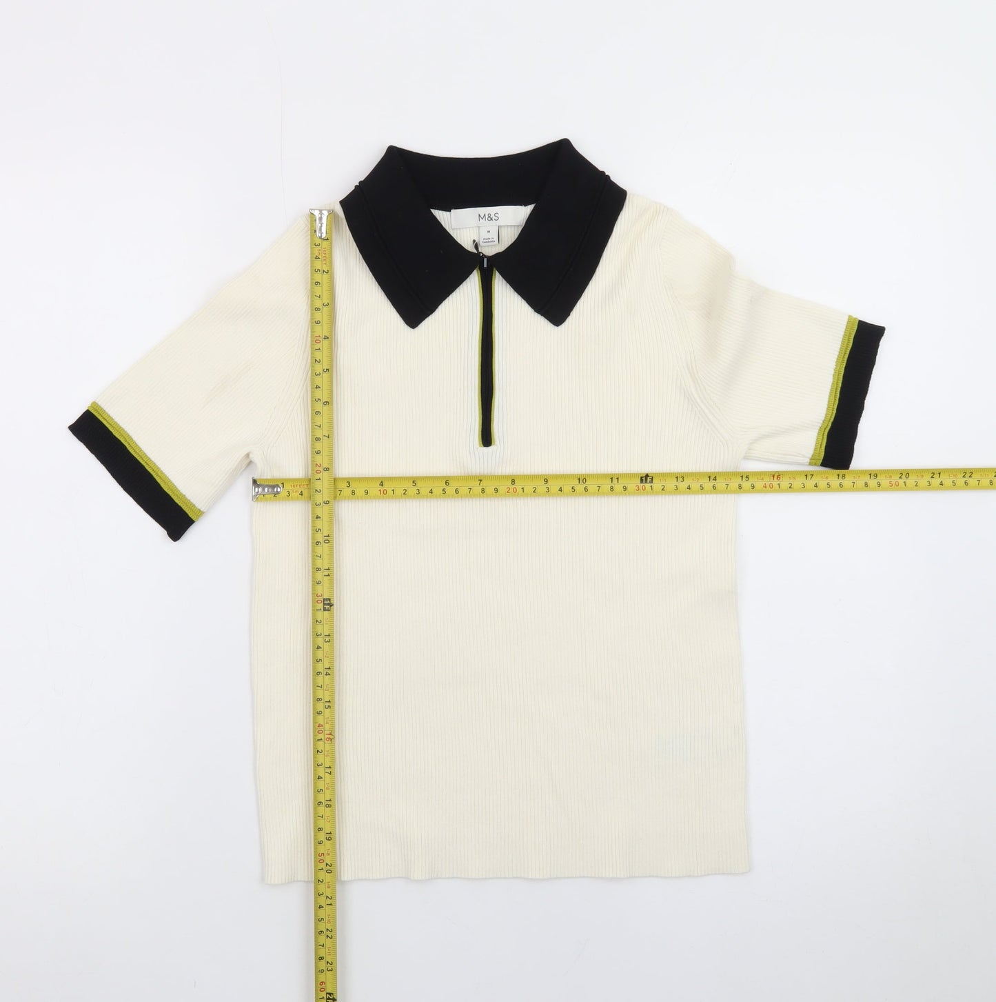 Marks and Spencer Men’s Ivory Short Sleeve Zip Collar Polo Shirt M