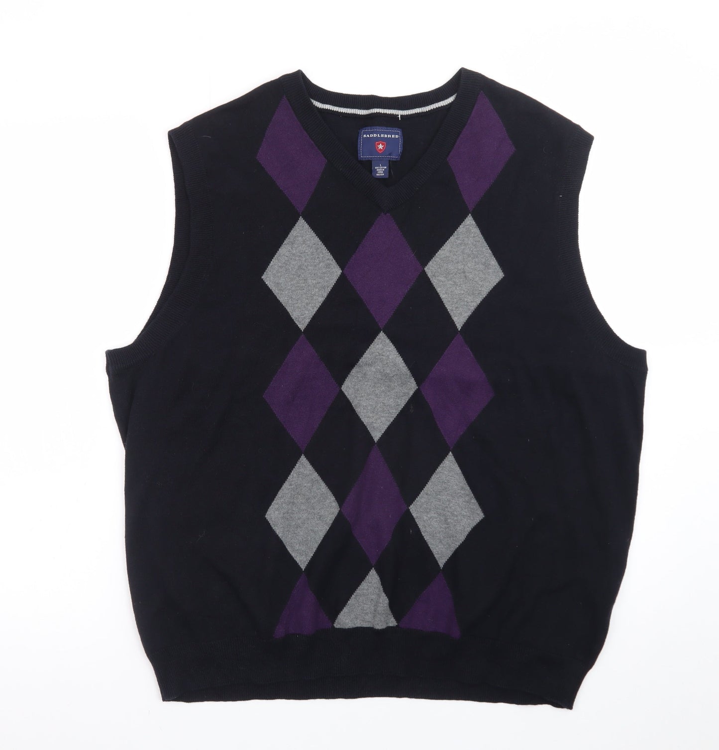 Saddlebred Men's Black Argyle Cotton Knit V-Neck Vest Size L