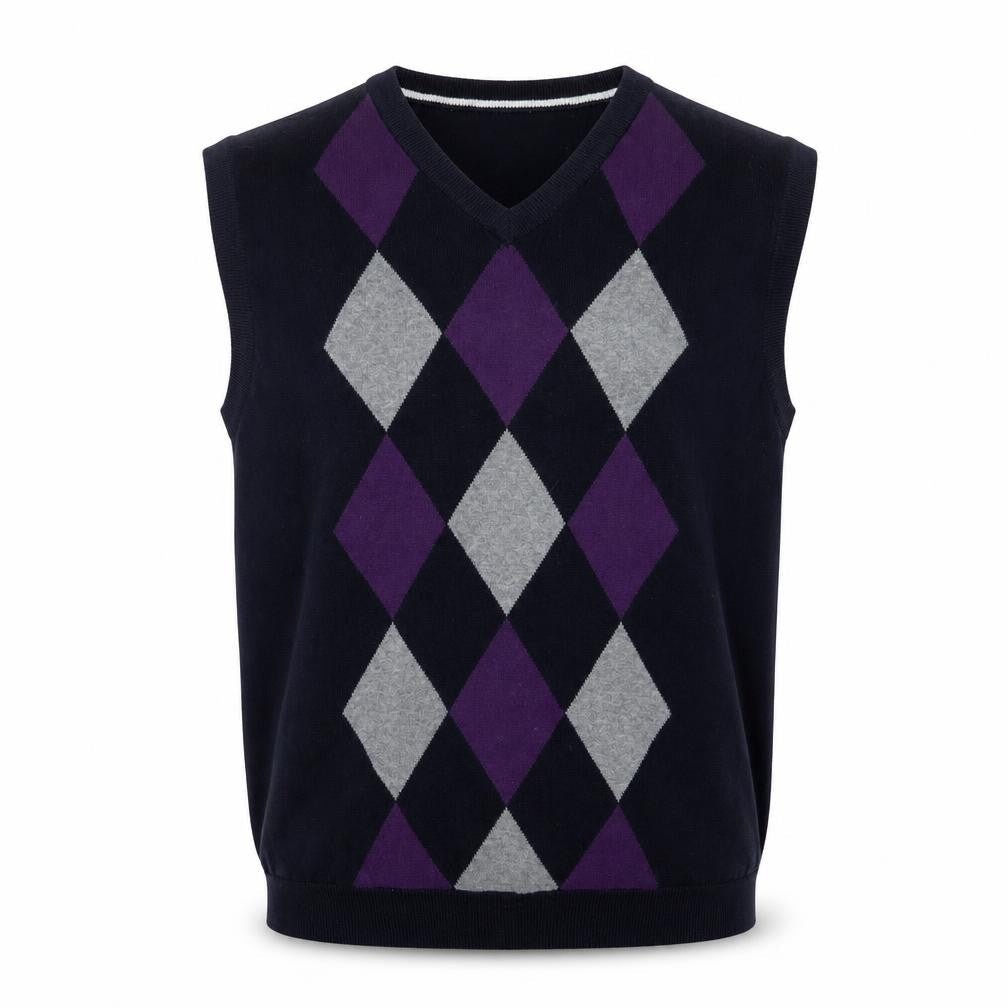 Saddlebred Men's Black Argyle Cotton Knit V-Neck Vest Size L