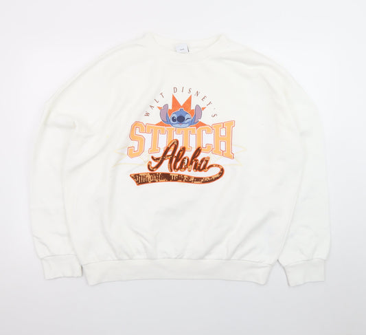 Disney Stitch Aloha White Sweatshirt Women's M 12-14 George