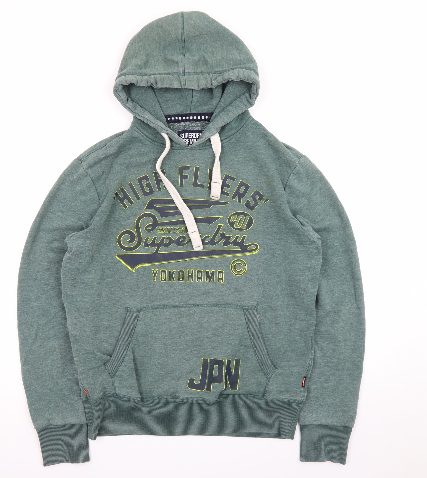 Superdry Men's Green Pullover Hoodie L Graphic Print Logo Sweatshirt
