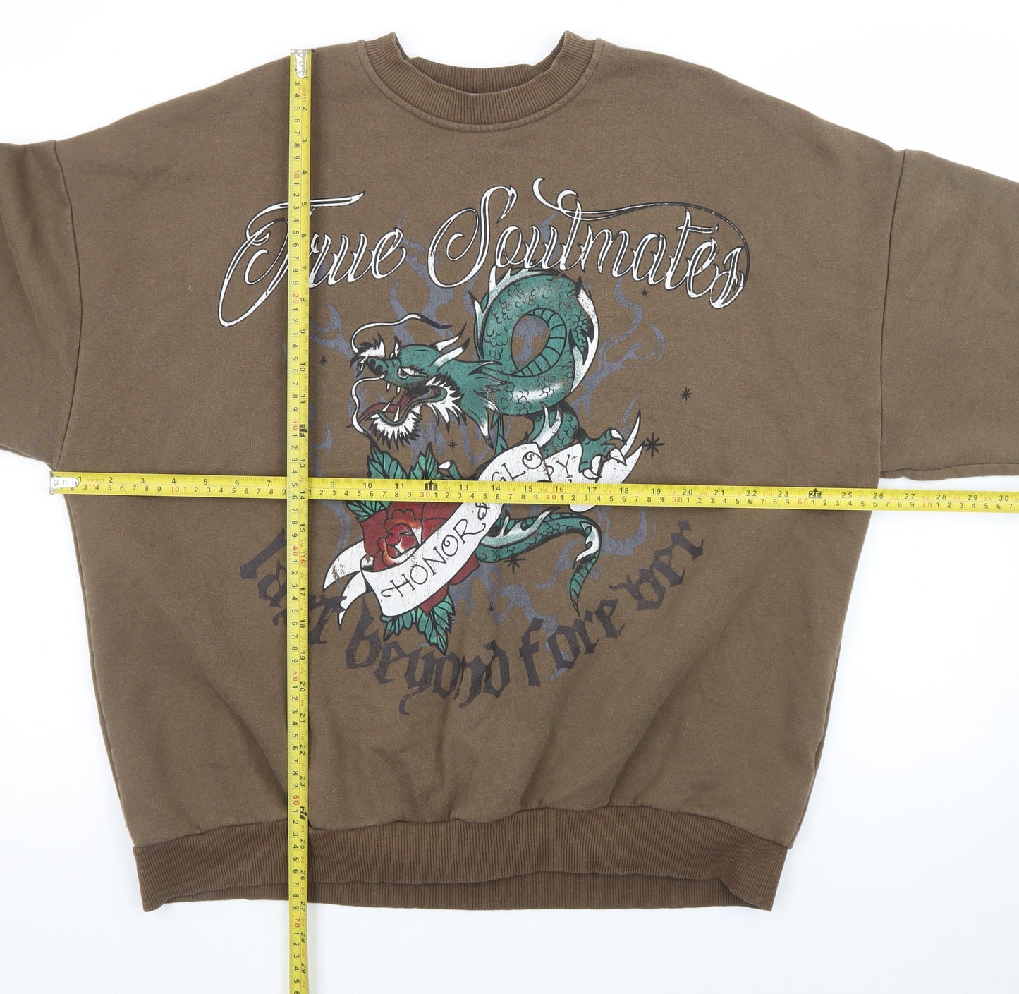 Bershka Men’s Brown Dragon Graphic Pullover Sweatshirt Size M