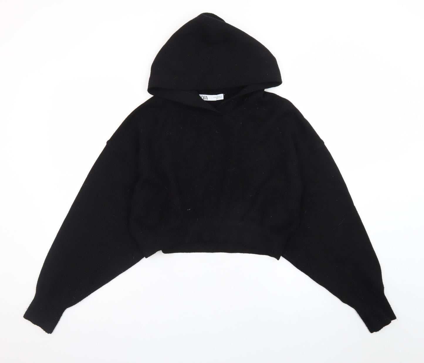 ZARA Womens Black Wool Blend Hooded Pullover Jumper Size 12