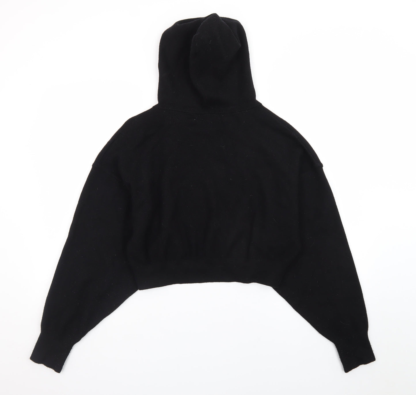 ZARA Womens Black Wool Blend Hooded Pullover Jumper Size 12