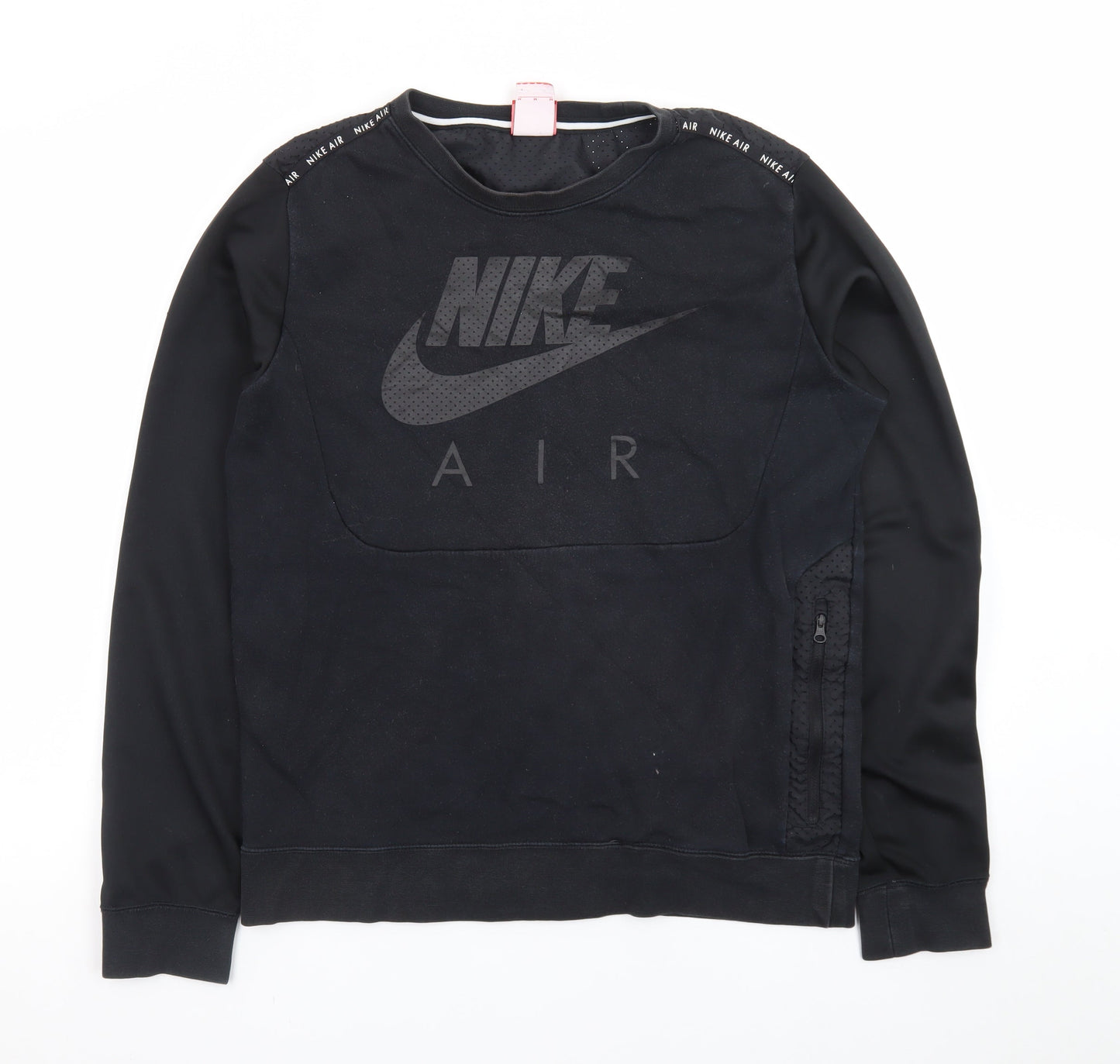 Nike Men Black M Pullover Sweatshirt Crew Neck Logo Zip Detail