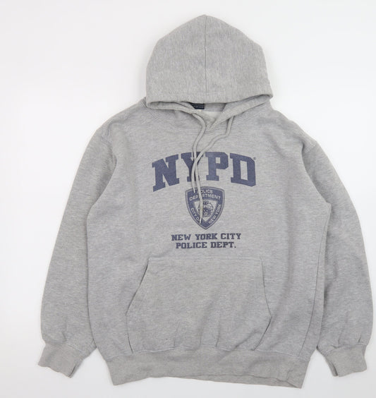 NYPD Mens Grey Pullover Hoodie L Regular Fit Fleece Graphic Print