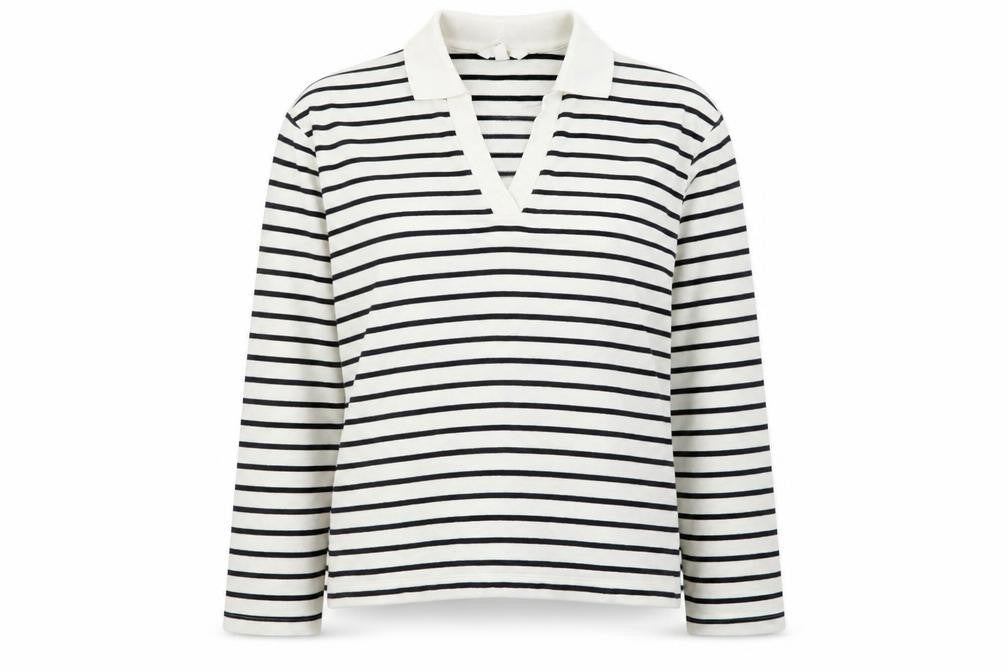 H&M Women's White Striped V-Neck Long Sleeve Cotton T-Shirt Size S