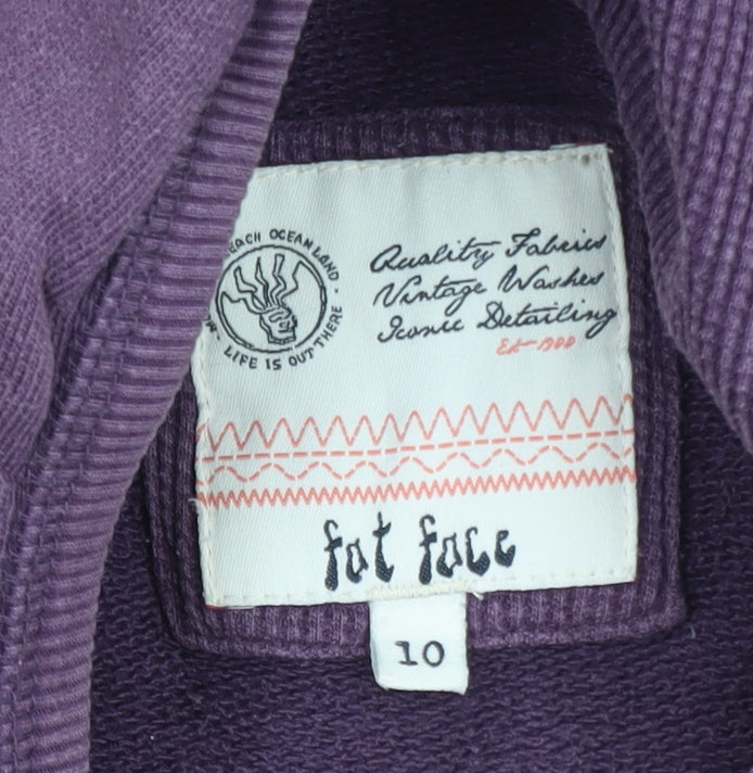 Fat Face Womens Purple Full Zip Hoodie Size 10 Cotton Casual