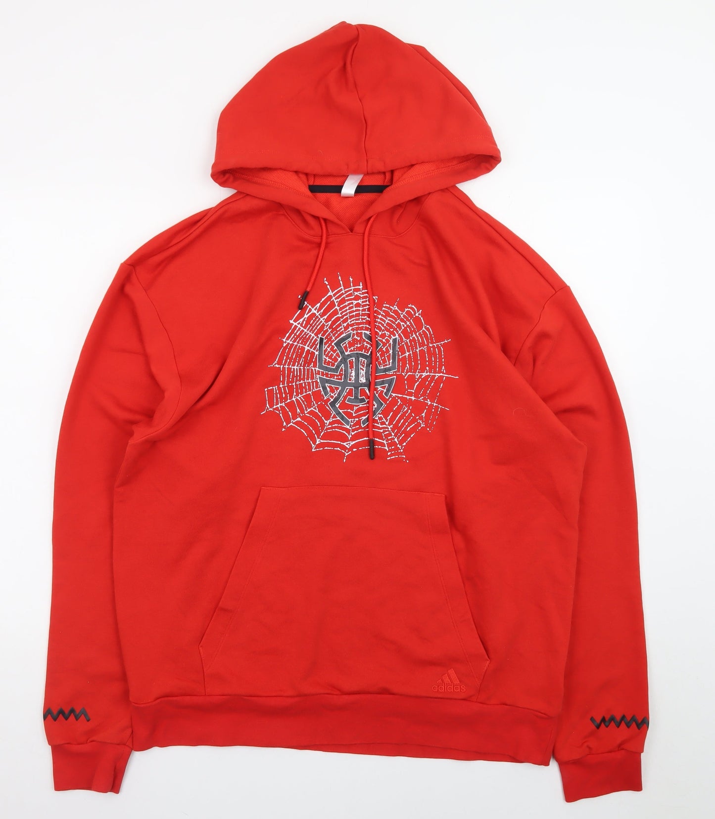 Adidas Men's Red Pullover Hoodie M Hooded Graphic Sports Sweatshirt