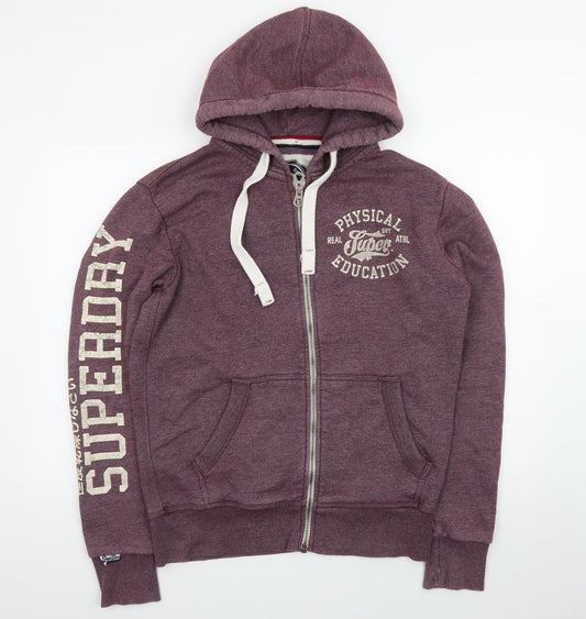 Superdry Men's Purple Full Zip Hoodie Size M Athletic Logo Design
