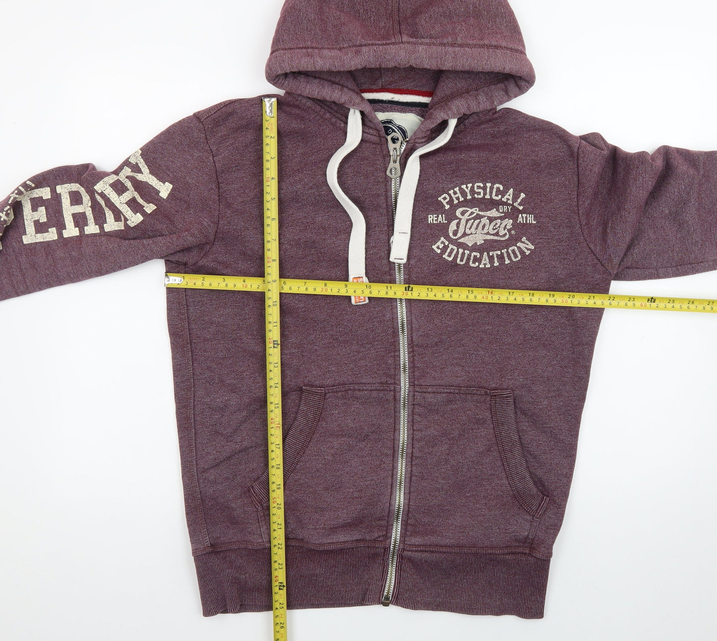 Superdry Men's Purple Full Zip Hoodie Size M Athletic Logo Design