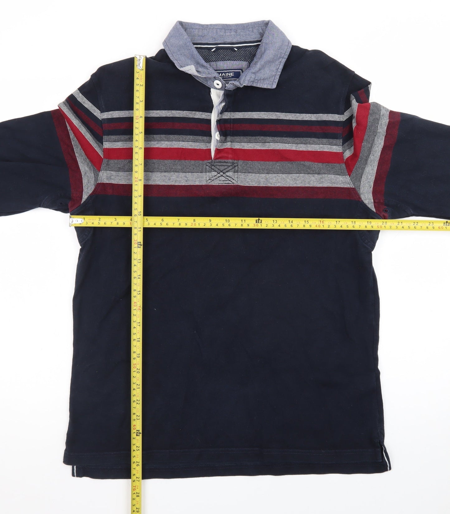 Maine New England Men's Blue Striped Long Sleeve Polo Shirt M