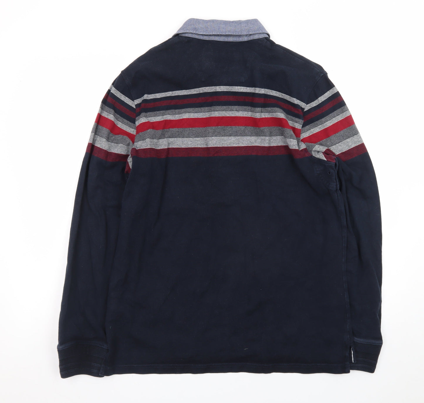 Maine New England Men's Blue Striped Long Sleeve Polo Shirt M