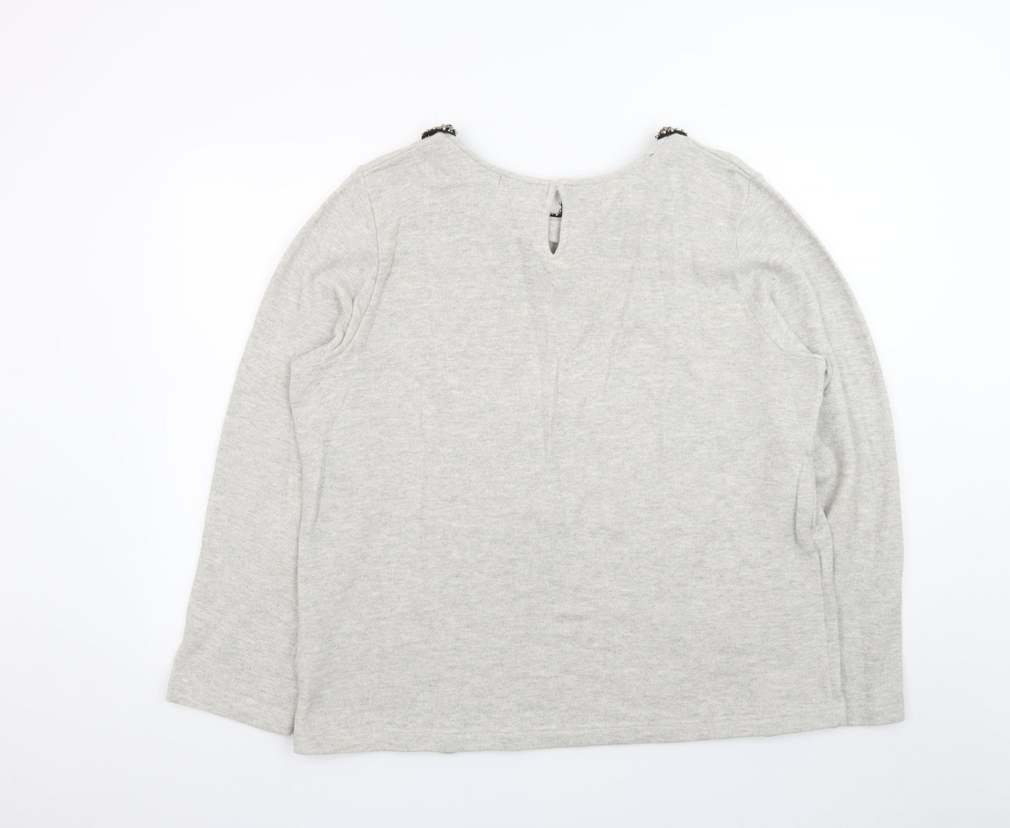 Kaleidoscope Women Grey Beaded Collar Cotton Knit Jumper UK 18