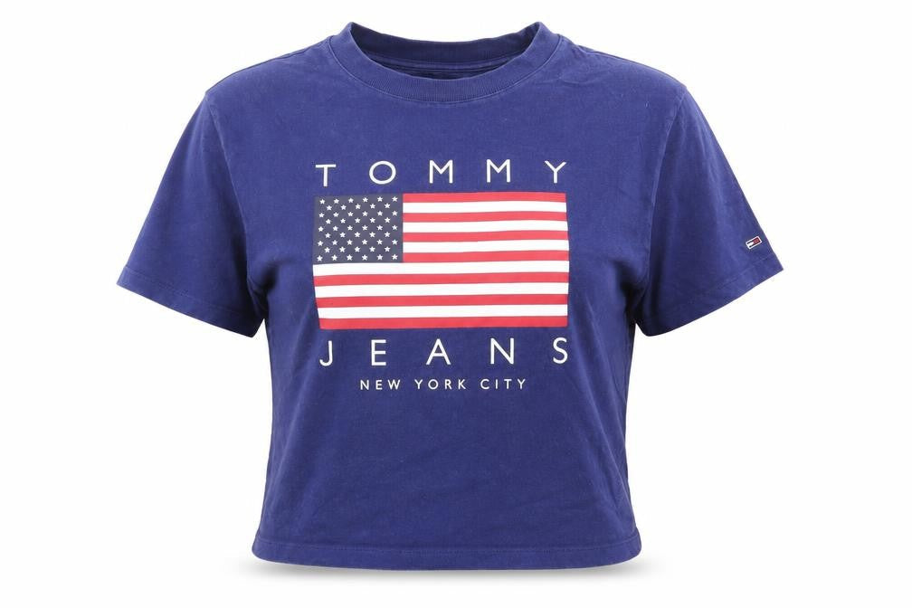 Tommy Jeans Women's Blue Cropped T-Shirt XS Crew Neck