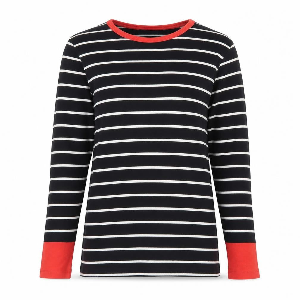 Long Tall Sally Womens Black Striped Long Sleeve Cotton T-Shirt Size S