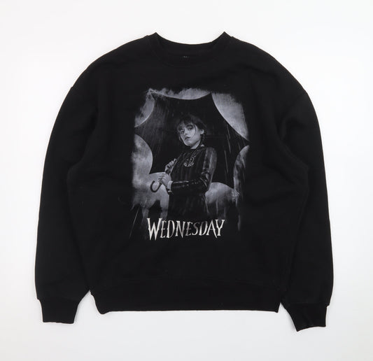 Wednesday Black XS Womens Pullover Sweatshirt with Graphic Print