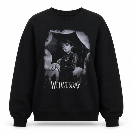 Wednesday Black XS Womens Pullover Sweatshirt with Graphic Print