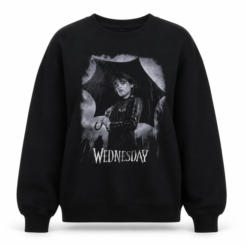 Wednesday Black XS Womens Pullover Sweatshirt with Graphic Print