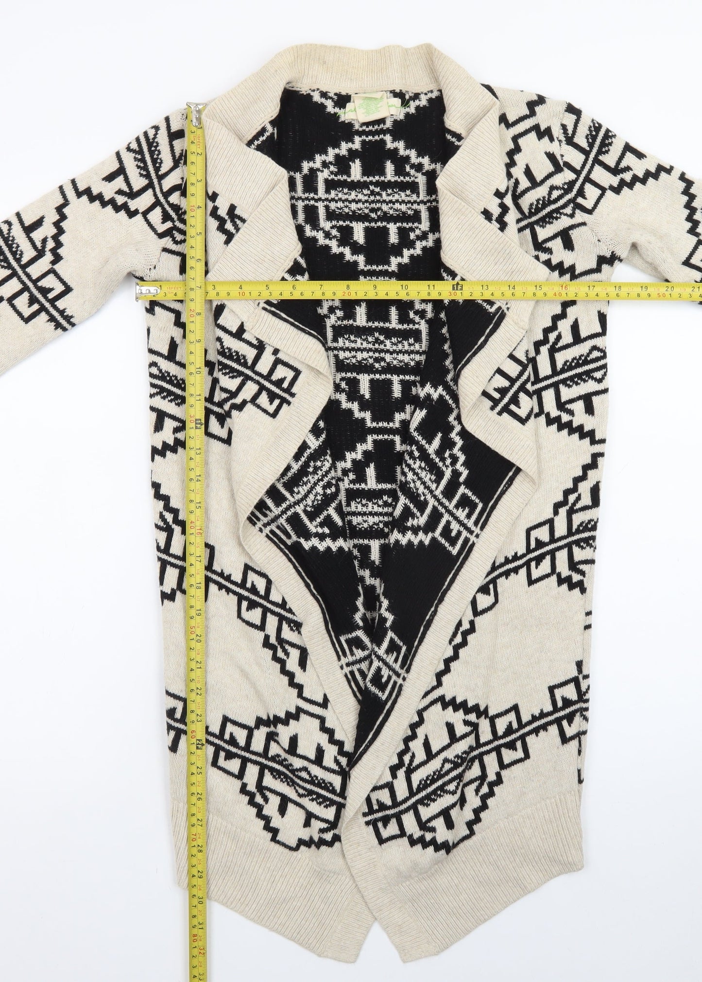 Staring at Stars Womens Beige Black Aztec Cardigan XS Bohemian Knit