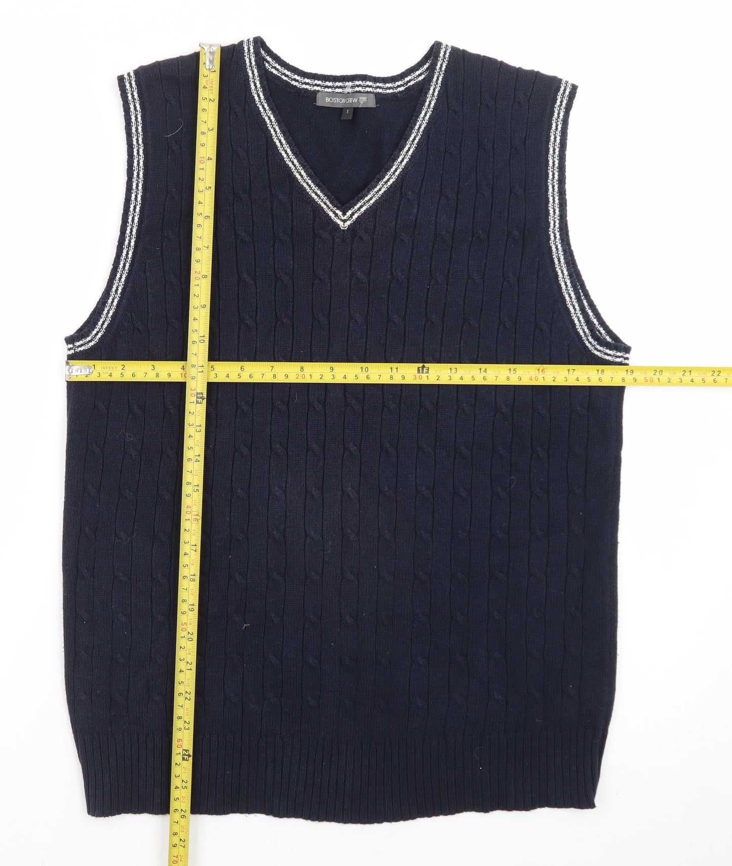 Boston Crew Men's Blue Cable-Knit Cotton V-Neck Vest S