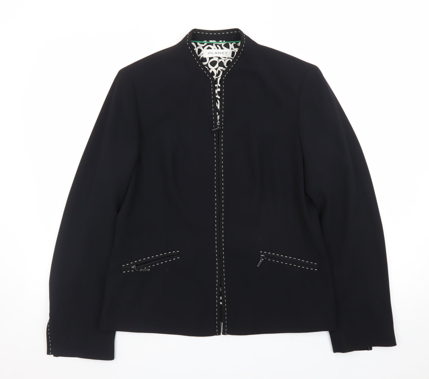 Planet Women Black Size 12 Regular Single-Breasted Suit Jacket