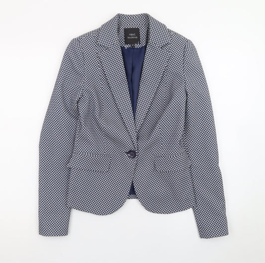 Next Women’s Blue Geometric Blazer Size 6 Tailored Single-Breasted Jacket