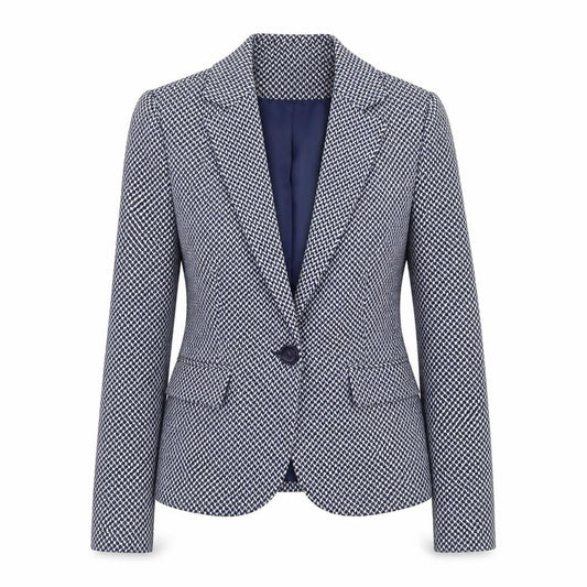 Next Women’s Blue Geometric Blazer Size 6 Tailored Single-Breasted Jacket