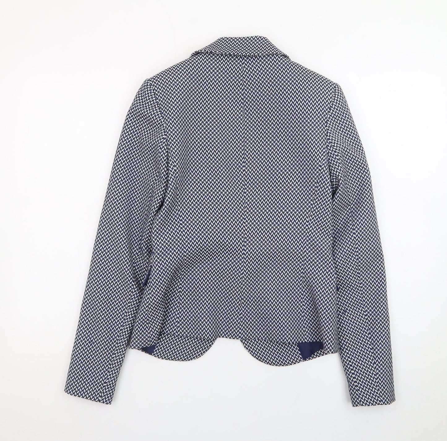 Next Women’s Blue Geometric Blazer Size 6 Tailored Single-Breasted Jacket