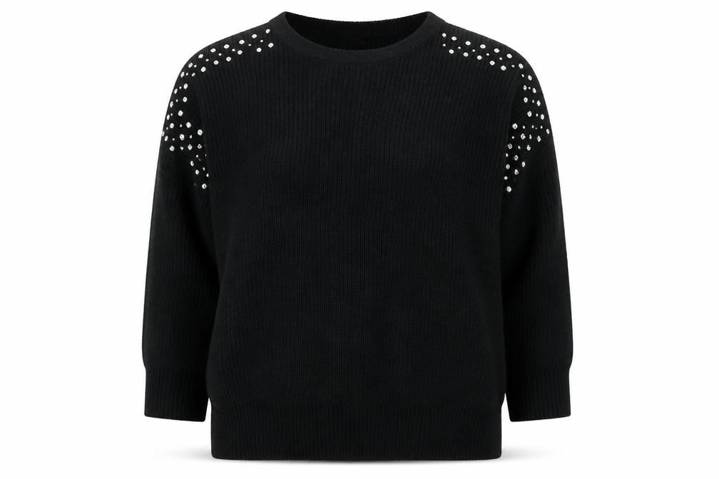 Yours Women's Black Rhinestone Crew Neck Plus Size 26 Pullover Jumper