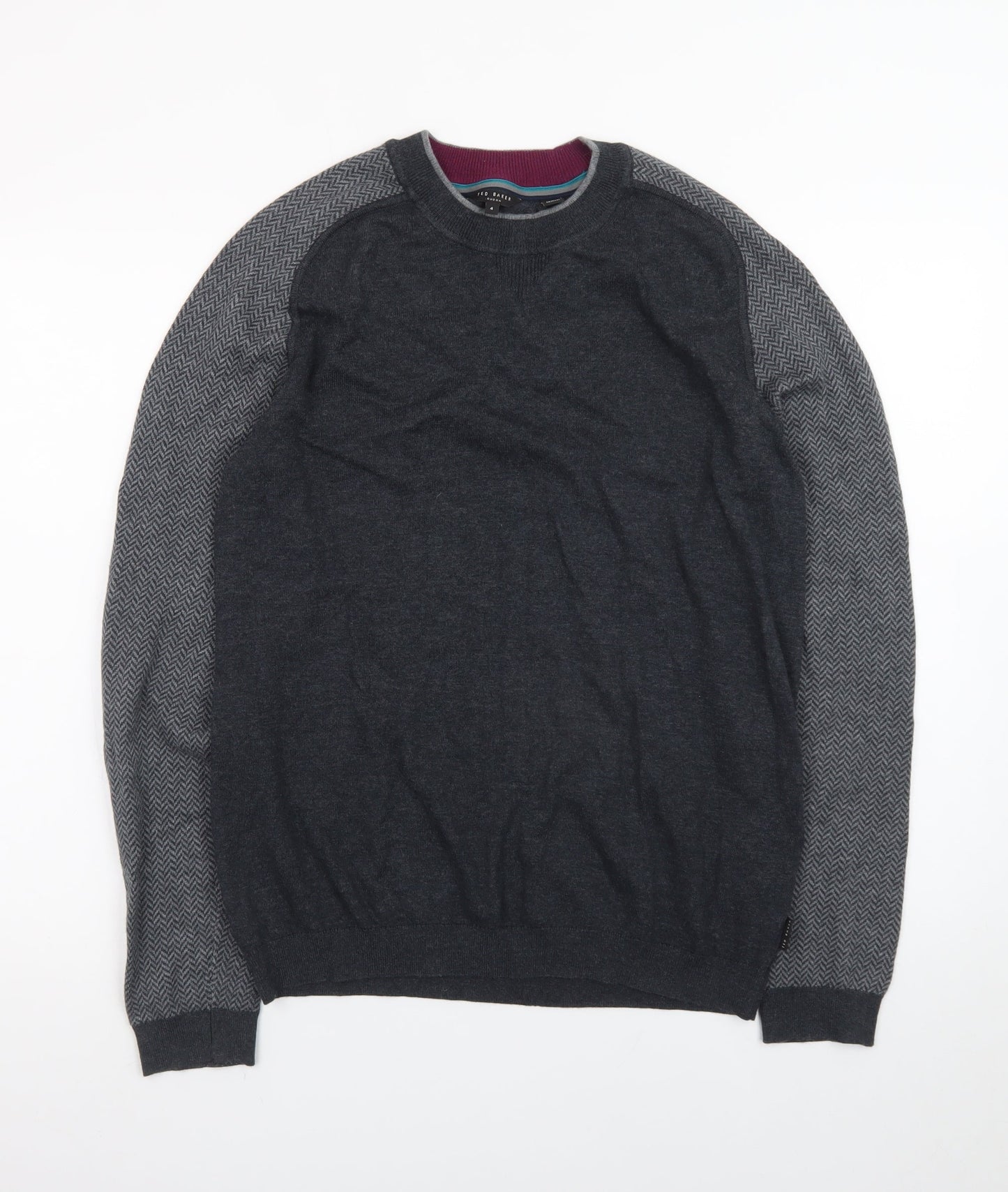 Ted Baker Men's Grey Cotton Wool Crew Neck Jumper Size L