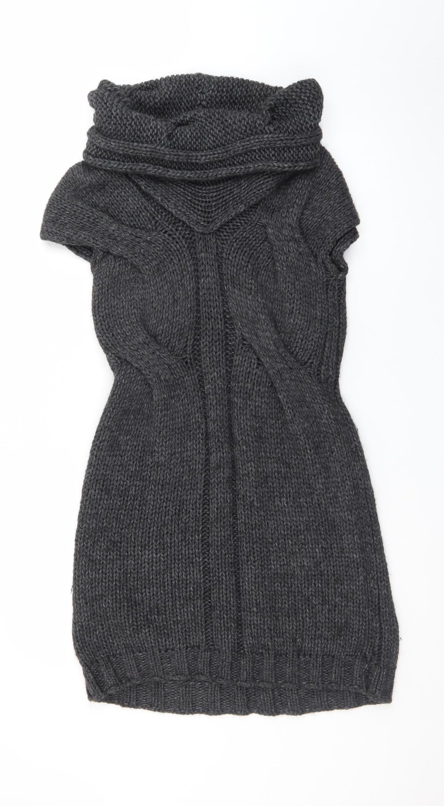 Next Womens Grey Knit Cowl Neck Short Sleeve Jumper Dress Size 8