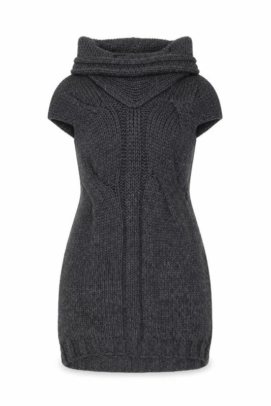 Next Womens Grey Knit Cowl Neck Short Sleeve Jumper Dress Size 8