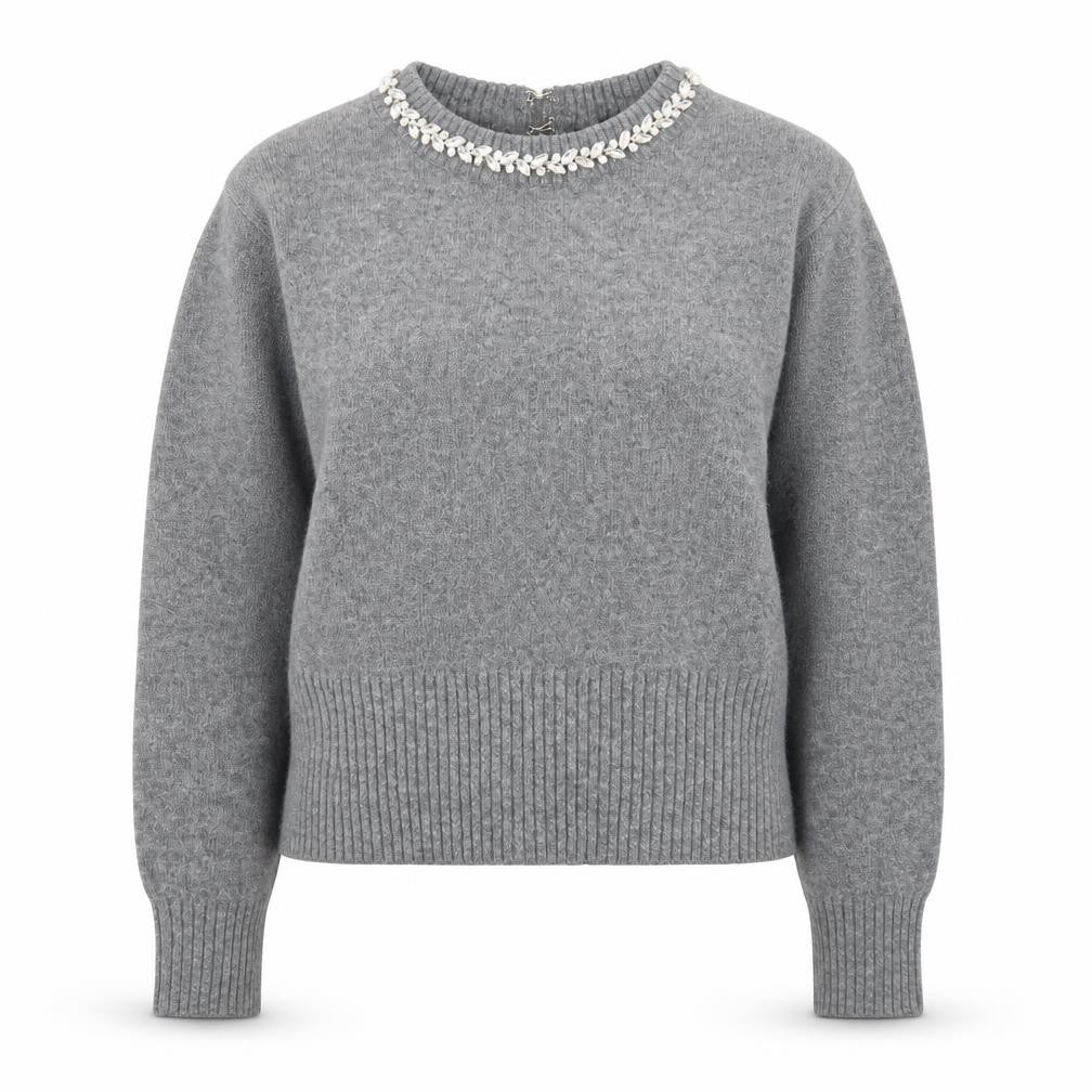 New Look Women Grey Beaded Crew Neck Long Sleeve Pullover Jumper M
